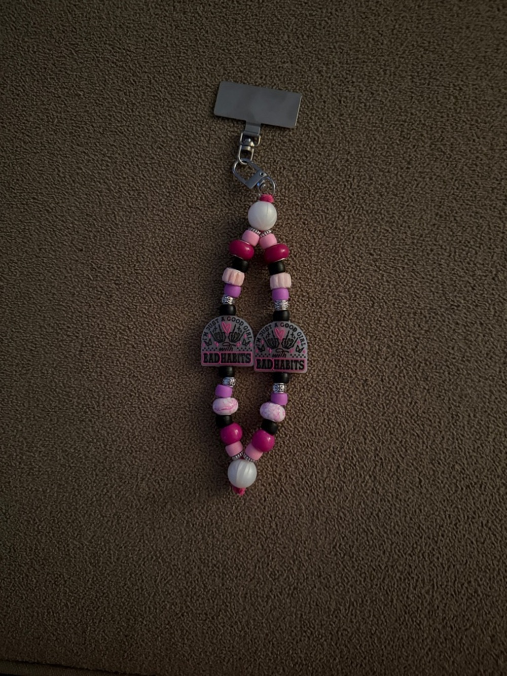 Bad Habits Pink Beaded phone Charm